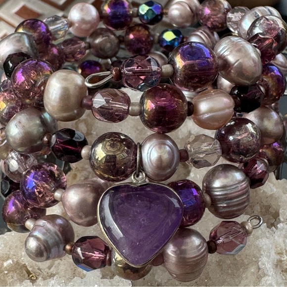 Handmade Purple Memory Wire Bracelet - Picture 2 of 4